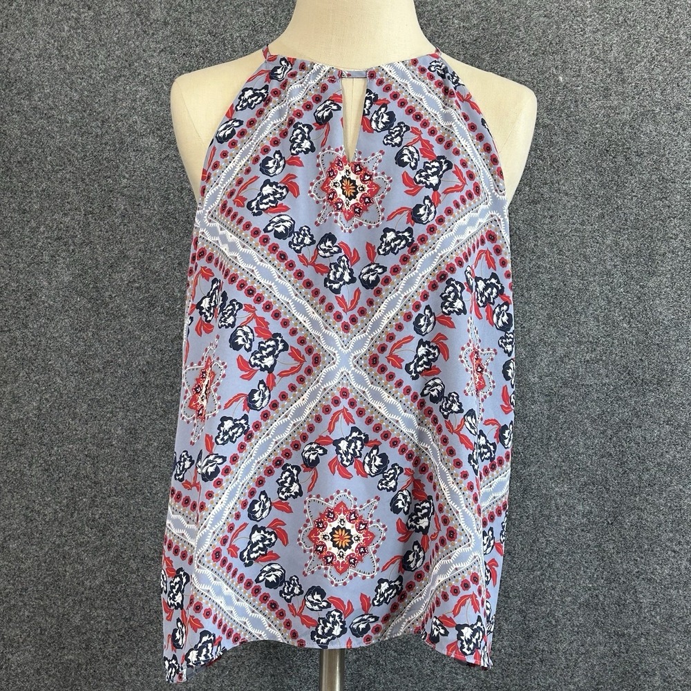 *NWT* Finn & Grace High Neck Halter Tank Women's MED Boho Blue/Red Paisley Print
